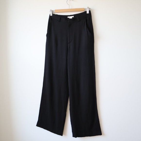 H&M Wide Leg Black Herringbone Pants, Size 6 - Picture 1 of 15